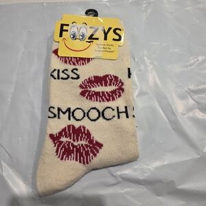 Fuzzys Cream and Red Kiss Print Socks Valentine's